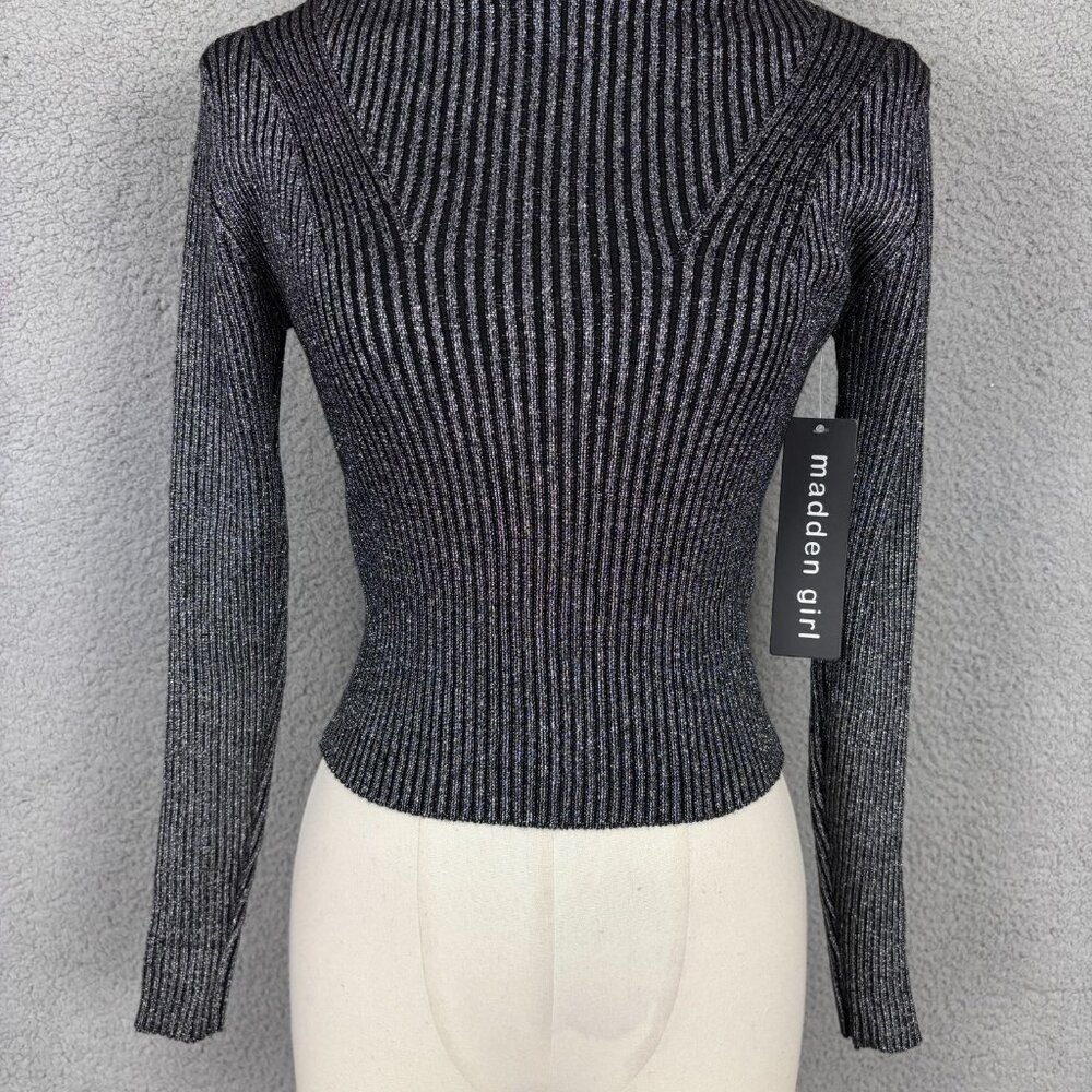 Madden Girl Juniors' Women's Metallic Ribbed Mock-Neck Sweater Black XS NWT's